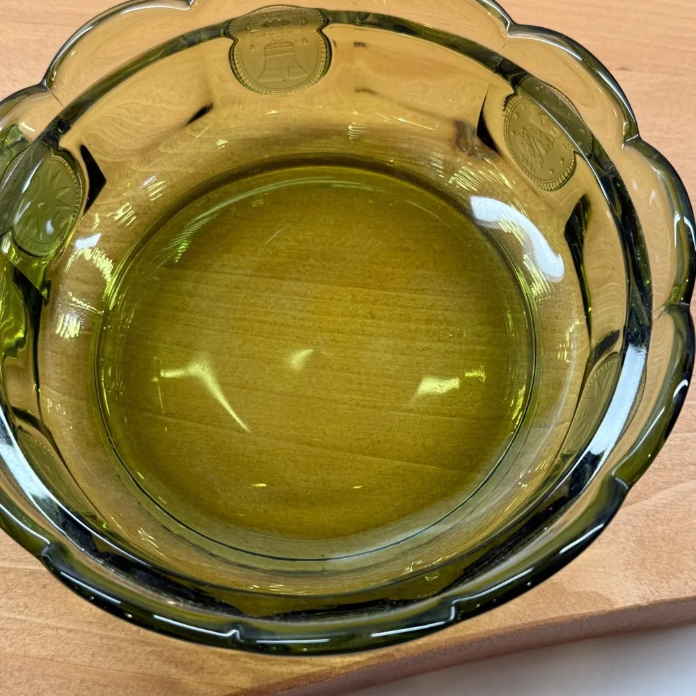 Vintage fostoria olive green coin glass covered dish ,collection by fostoria